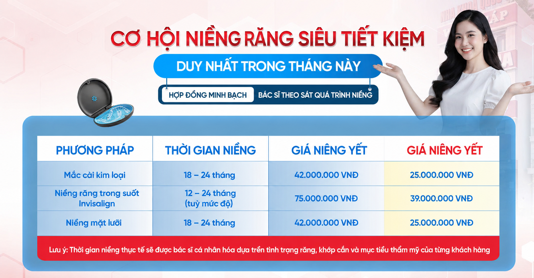 Bảng giá niềng răng mới nhất tại Việt Pháp Smile cập nhật 2026 2 Bảng giá tham khảo cho các phương pháp niềng răng tại Nha khoa Việt Pháp Smile